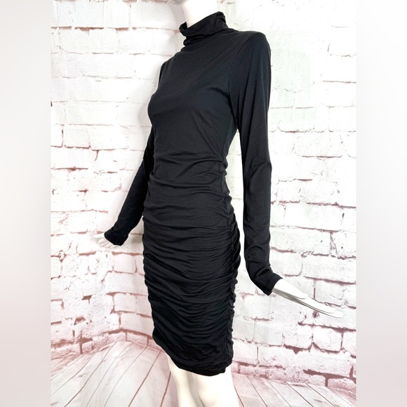 VELVET by Graham & Spencer Black Cowl Neck Pullover Ruched Bodycon Dress Medium - Picture 4 of 13